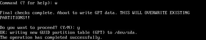 gdisk sda w
