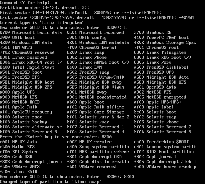 gdisk swap