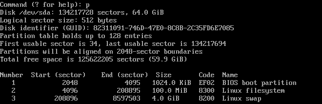 gdisk swap p
