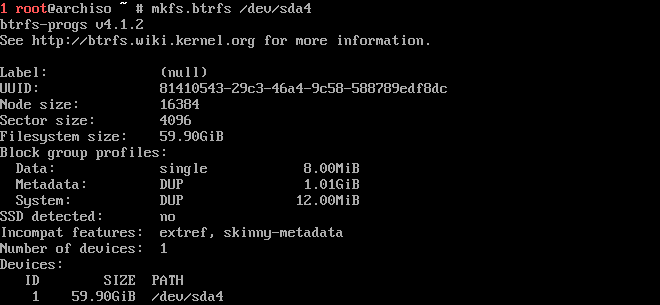 mkfs btrfs root partition